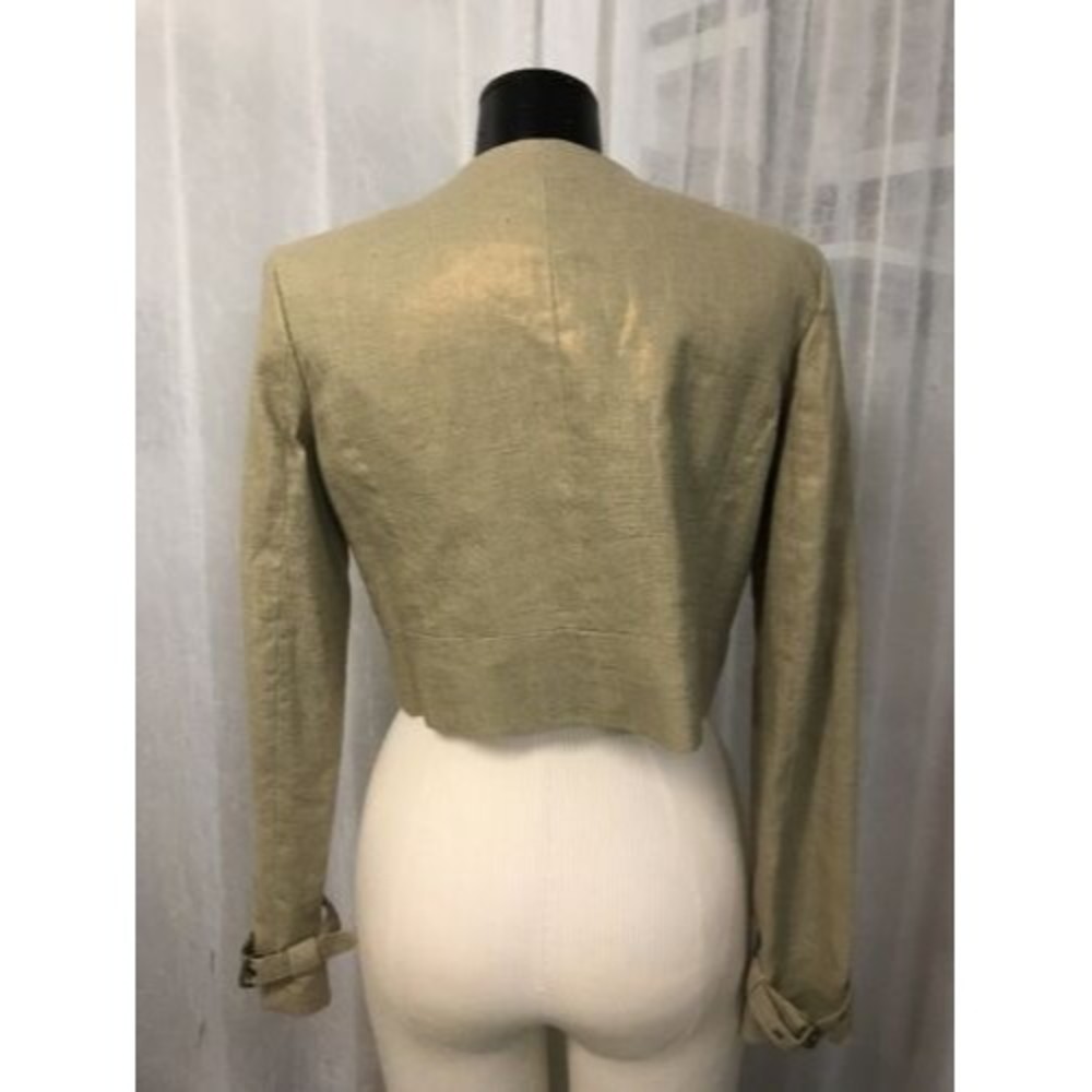 Michael Kors Women's Blazer Beige Linen Metallic Crop Fully Lined Size 6 - Picture 6 of 12